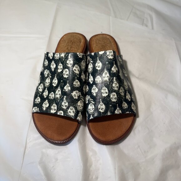 KELSI DAGGER BROOKLYN Ruthie printed leather flat slide sandal faces 6.5 - Picture 16 of 16